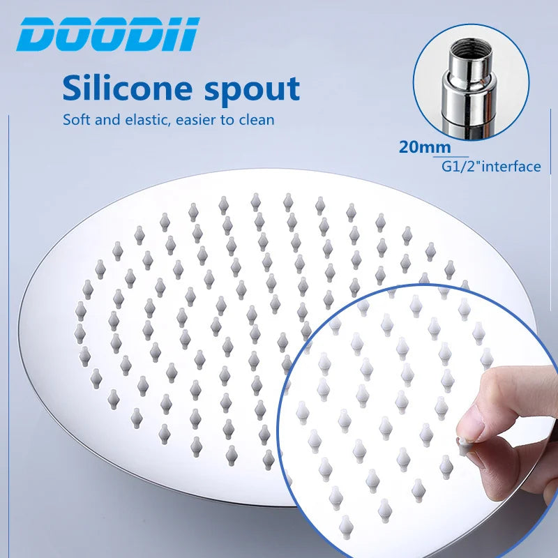 DOODII Removable Shower Heads Stainless Steel Square Round Rainfall Shower Head High Pressure Handheld Bathroom Accessories