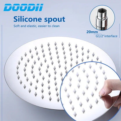 DOODII Removable Shower Heads Stainless Steel Square Round Rainfall Shower Head High Pressure Handheld Bathroom Accessories