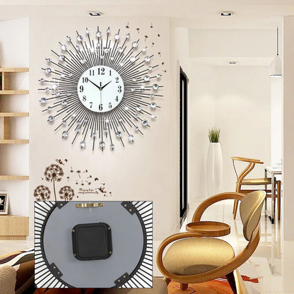 3D Crystal Wall Clock Modern Luxury Diamond Dispersion Silver Design Clock Creative Home Decor for Living Room