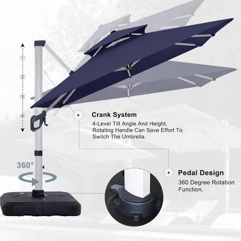 Windproof 10ft Cantilever Patio Umbrella - 360° Rotation