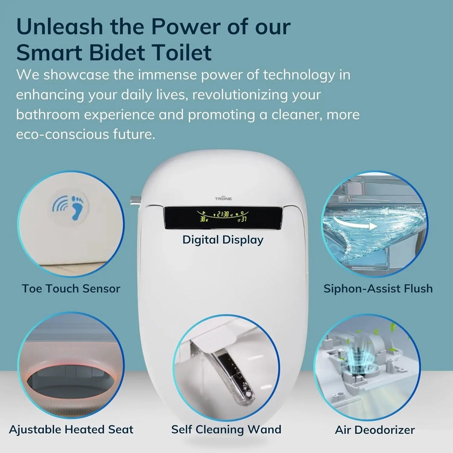 Electronic Bidet Toilet Tankless Toilet with Heated Seat Flush and Advanced Toe Touch Technology Smart Toilet for Bathroom