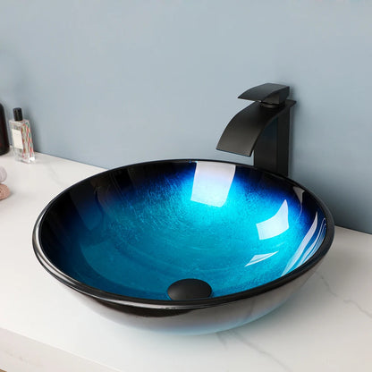 ZAPPO Blue Sinks Glass Vessel  for Bathroom Countertop