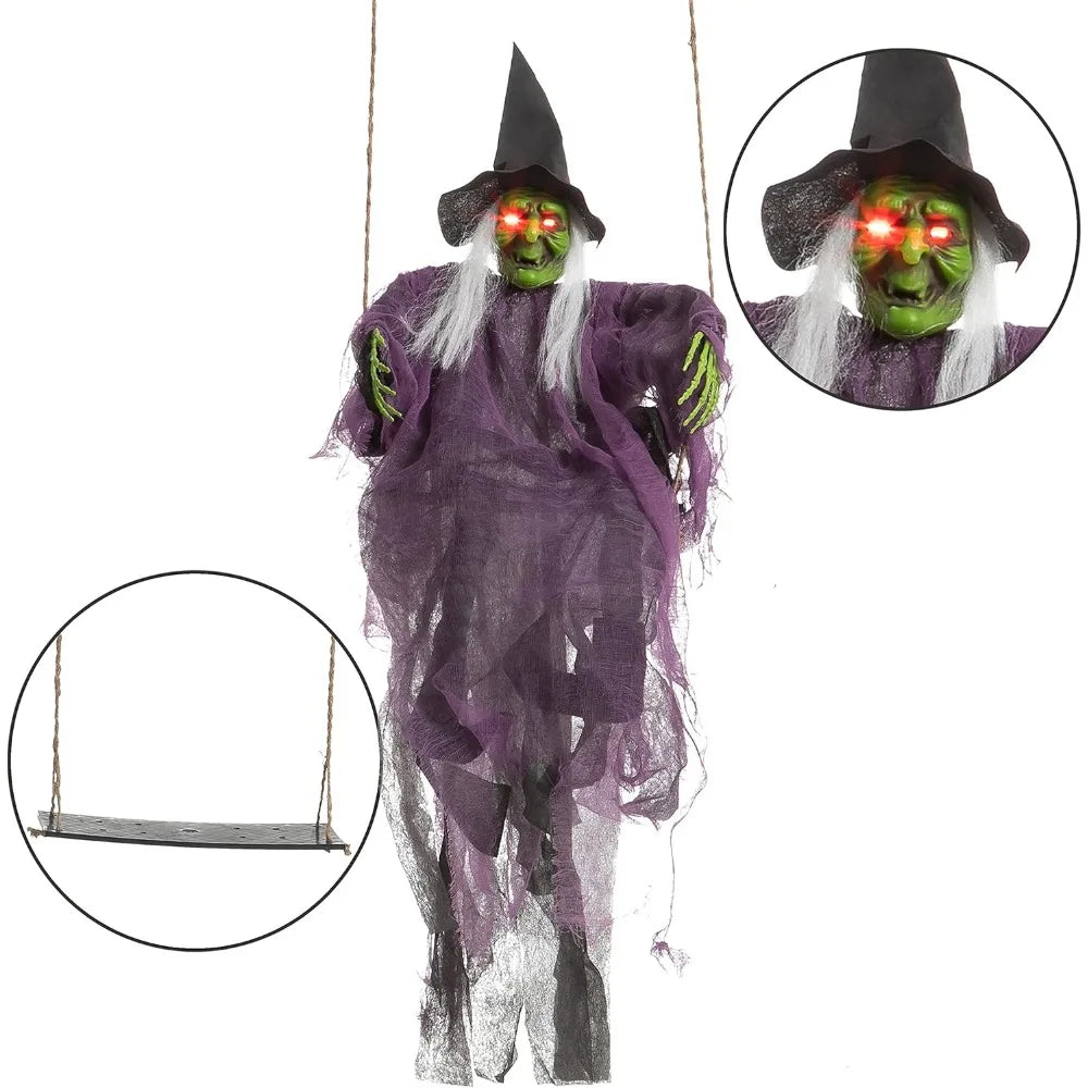 Outdoor Halloween Decorations 2 Packs Hanging Ghosts Halloween Decor with Lighted Up Eyes, 3.9ft Witch Decor / 3ft Pumpkin Face