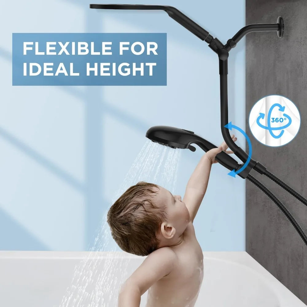 Dual Handheld Shower Head Combo,2-in-1 Rain Shower Heads System 8 Inch Rainfall Shower Head and 10 Modes High Pressure Hand Held