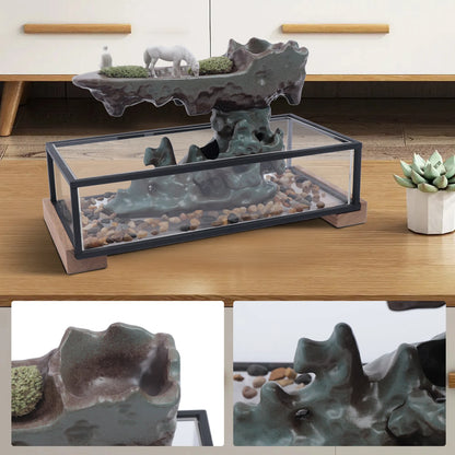 Desktop Rockery Waterfall Feng Shui Fountain with Rockery Stones for Office Indoor Desk Decoration