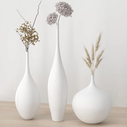 White Ceramic Vase Modern Boho Wabi-Sabi Flower Vase Set of 3 Decorative Aesthetic Vases for Centerpieces Pampas Matte