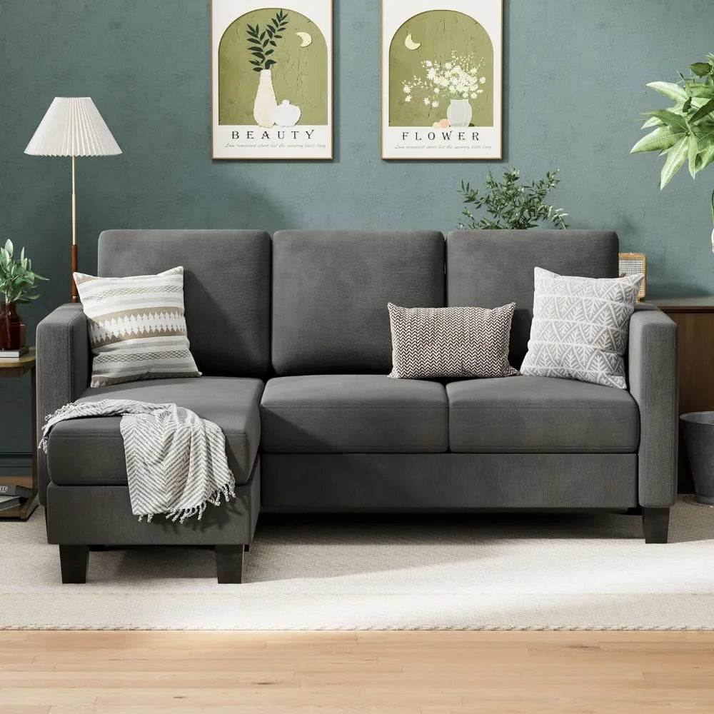 Convertible Sectional Sofa Couch, 3 Seat L-Shaped Sofa with Linen Fabric,  Living Room and Office  living room furniture  couch