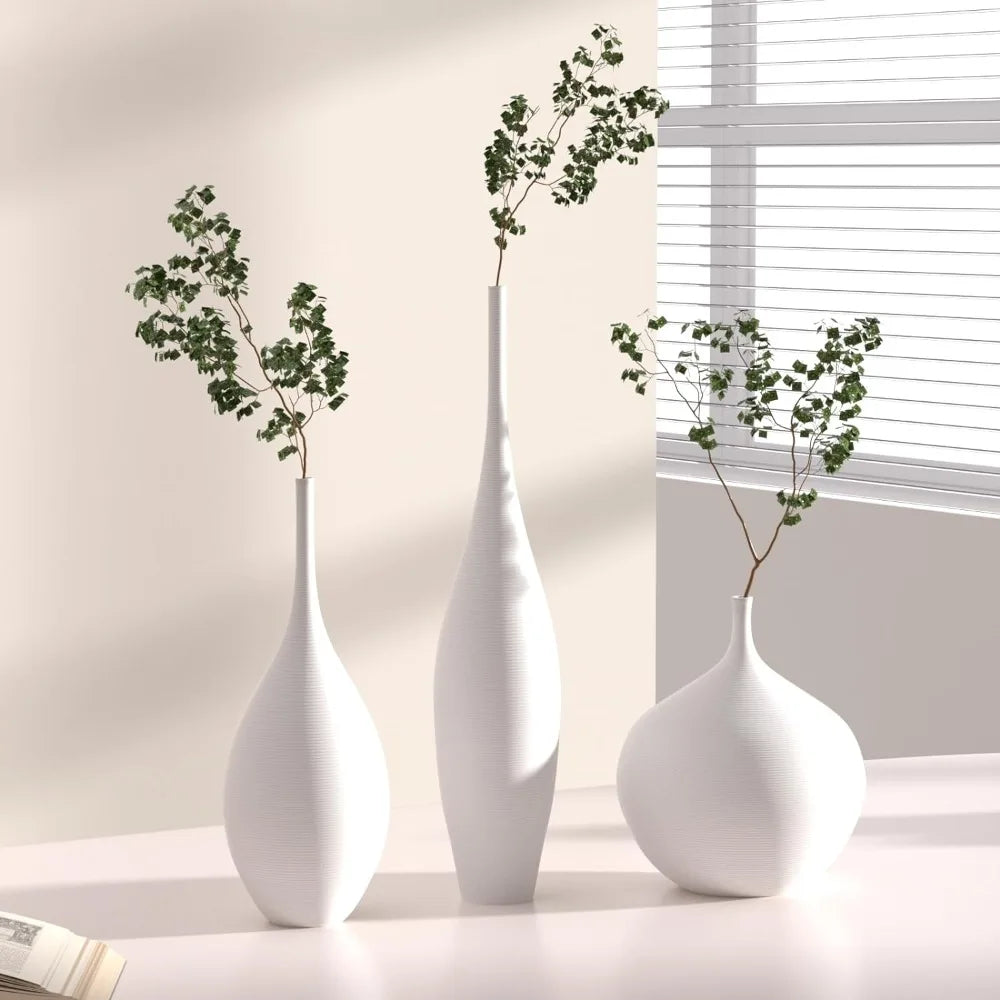 White Ceramic Vase Modern Boho Wabi-Sabi Flower Vase Set of 3 Decorative Aesthetic Vases for Centerpieces Pampas Matte