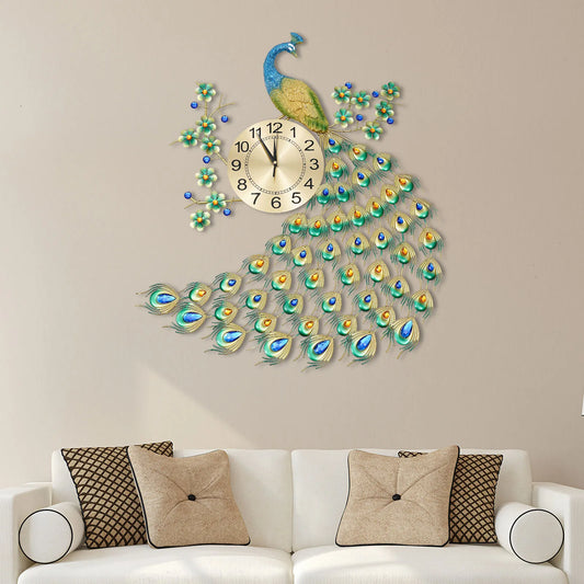 Exquisite Retro Decorations Peacock Wall Clock 75*65cm for Decorating Living Room and Dining Room Special Gift