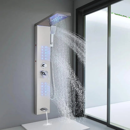 Shower Panel Tower System,LED Rainfall Waterfall Shower Head LED Large Area Massage Jets Tub Spout,Stainless Steel Bathroom