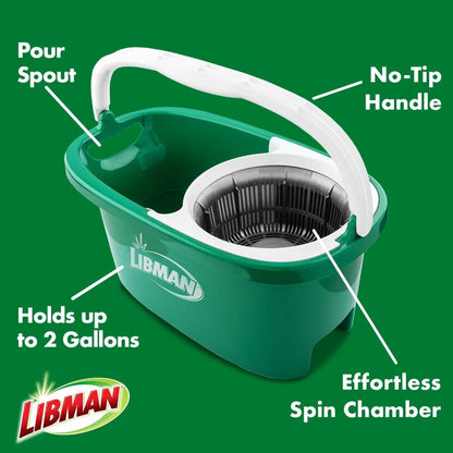 Tornado Spin Mop System - Mop and Bucket with Wringer Set for Floor Cleaning - 2 Total Mop Heads Included, Green