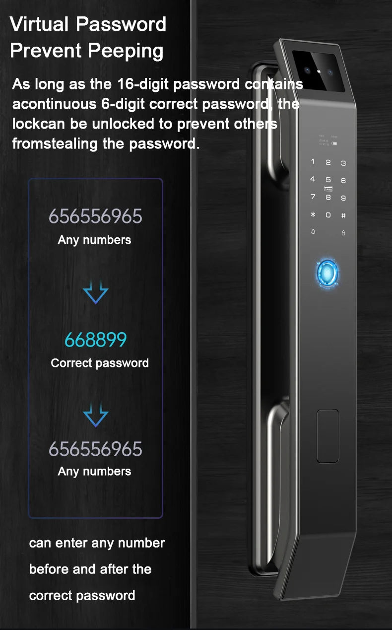 3D Face Recognition Unlock Digital Door Lock With Camera FIngerprint Password Unlock Keyless Electronic Door Lock