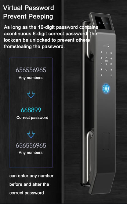 3D Face Recognition Unlock Digital Door Lock With Camera FIngerprint Password Unlock Keyless Electronic Door Lock