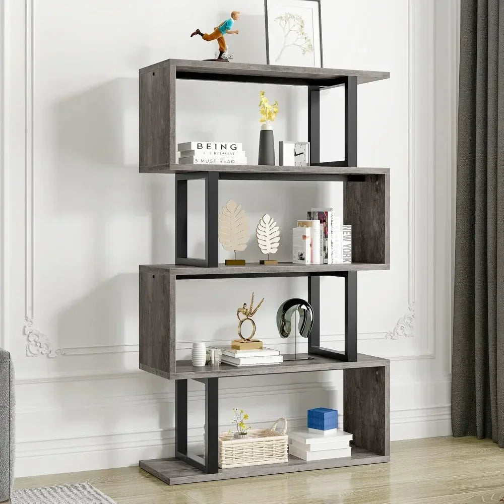 5-Tier Bookshelf and File Cabinet with Charging Station, Mobile Storage Furniture for Home Office Organization