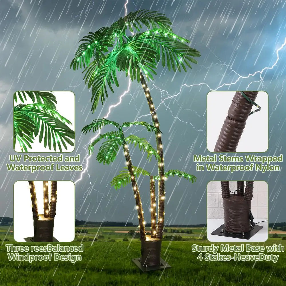 6ft Solar Lighted Palm Tree LED Artificial Palm Tree for Tiki Bar Christmas Decoration