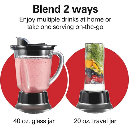 Juicer blender for Shakes and Smoothies, Stainless Steel Ice Sabre Blades, 40oz Glass Jar,20oz Blend-In Portable Travel Jar, Gray