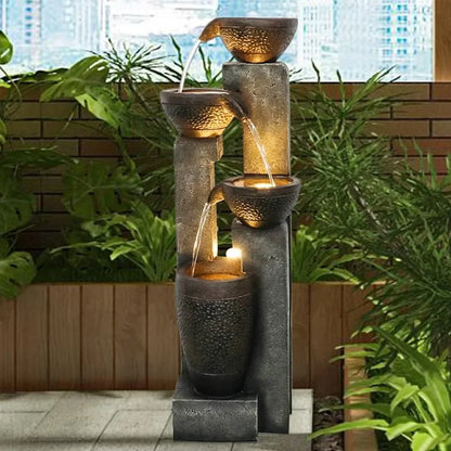 4-story outdoor garden fountain decoration, garden resin fountain, floor terrace, deck, porch, backyard, and home art decoration