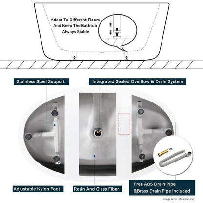 Acrylic freestanding bathtub, modern soaking tub with drain and overflow Including assembly