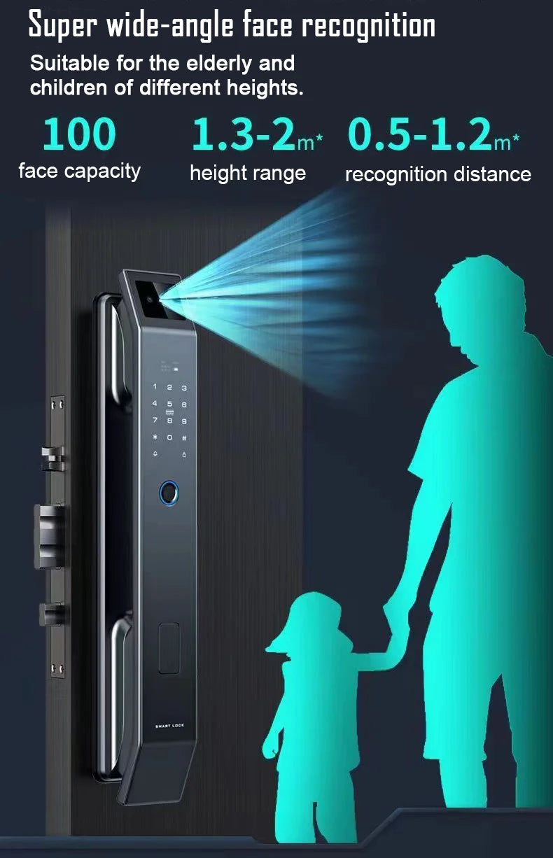 3D Face Recognition Unlock Digital Door Lock With Camera FIngerprint Password Unlock Keyless Electronic Door Lock