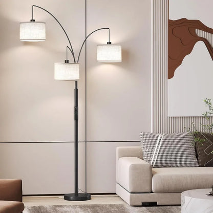 3 Lights Floor Lamp for Living Room, 78" Tall Standing Lamp with Hanging Drum Shade, Modern Arc Floor Lamps with Heavy Base