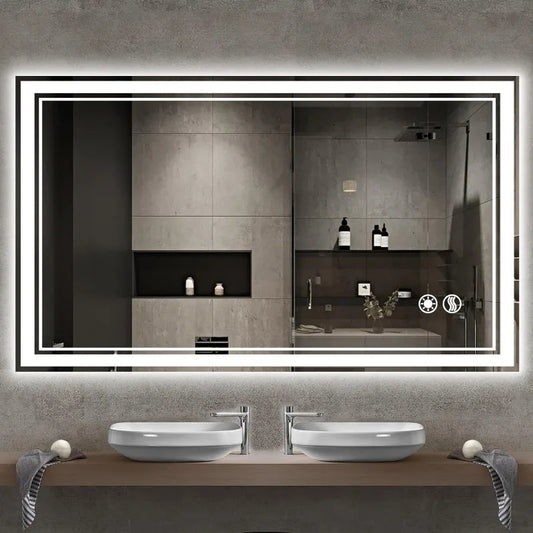 LED Mirror for Bathroom  with LED Lights Anti-Fog Dimmable 3 Colors Front and Backlit Lights LED Bathroom