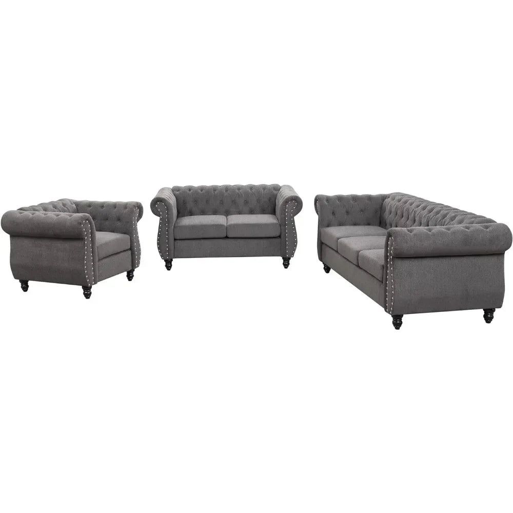 Living Room Furniture, Modern 3-Piece Including Three-Seater, Loveseat and Single Chair,Dutch Velvet Upholstered Sofa Set