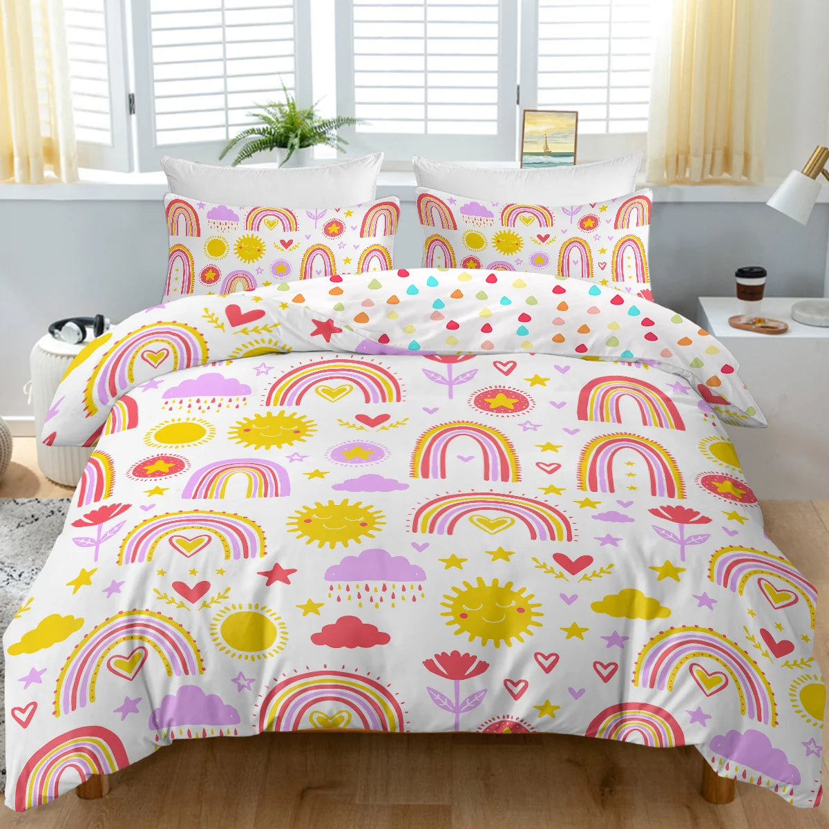 Cartoon Rainbow Design Bedding Set.