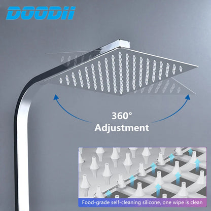 DOODII Removable Shower Heads Stainless Steel Square Round Rainfall Shower Head High Pressure Handheld Bathroom Accessories