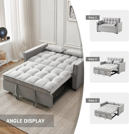 Convertible Sleeper Sofa Bed | Modern Pullout Couch with Adjustable Backrest | Loveseat Futon