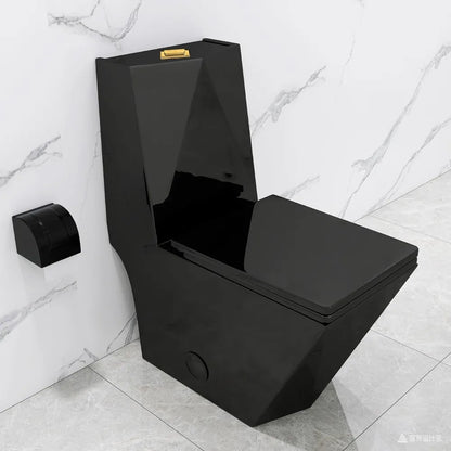 Elonagted Black Toilet with Gold Flush Button