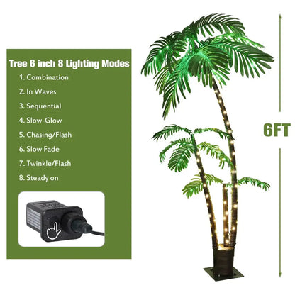 6ft Solar Lighted Palm Tree LED Artificial Palm Tree for Tiki Bar Christmas Decoration