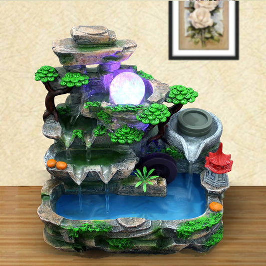 Waterfall Fountain Desktop Water LED Color Chang Rockery Table Home Feng Shui Indoor Mist Resin Rockery decoration 27cm