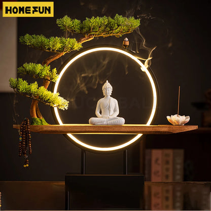 Sakyamuni Buddha Statue Large Buddhist statue Tathagata Buddha Figure Buddha Led ring light For Living Room Incense Porch