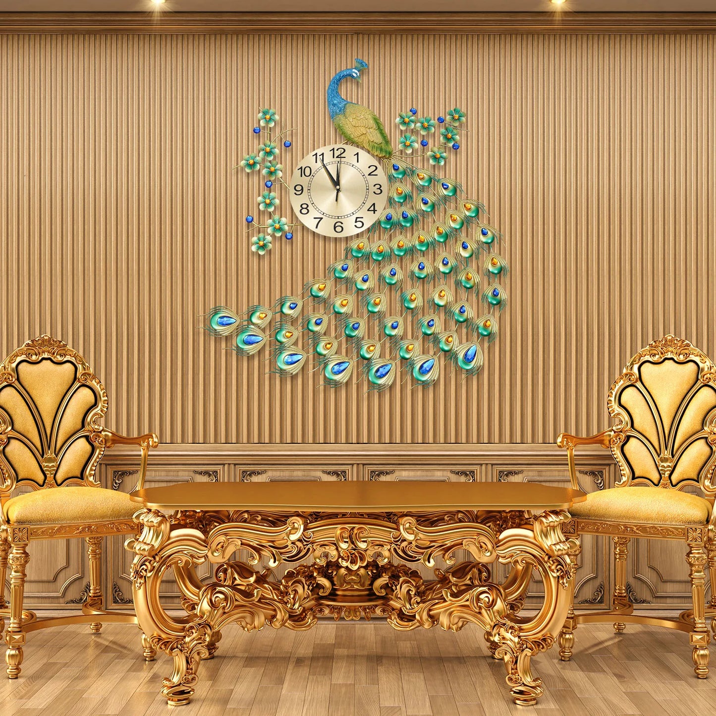 Exquisite Retro Decorations Peacock Wall Clock 75*65cm for Decorating Living Room and Dining Room Special Gift