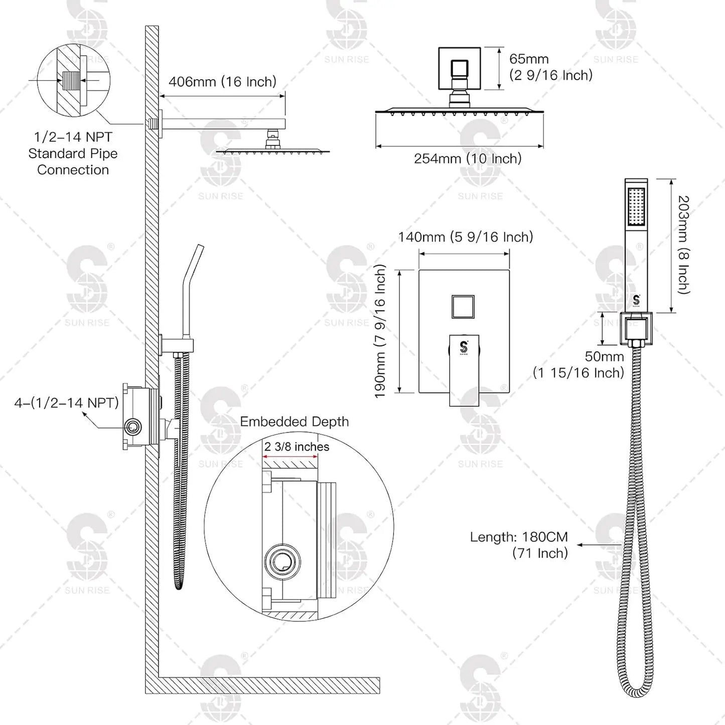 bathroom Luxury shower combination wall mounted shower head