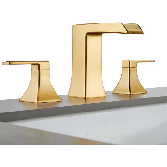 Wide Bathroom Faucet 3 Holes Brushed Gold Bathroom Sink Faucet With Pop-up Drain Wash Hands Sinks Kitchen Basin Luxury Modern