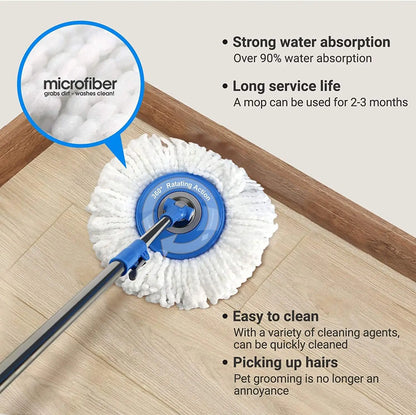 MASTERTOP Spin Mop and Bucket with Wringer Set, Foot Pedal, 360°Rotation, 5 Microfiber Mop Pads, 1 Brush Head, Hardwood Floor