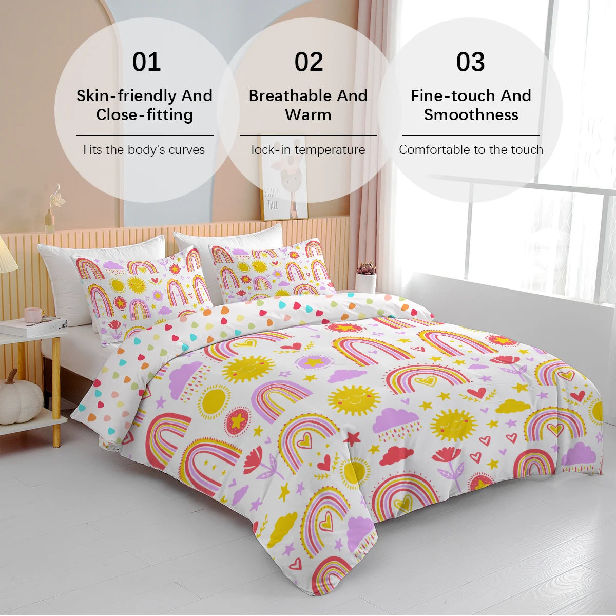 Cartoon Rainbow Design Bedding Set.