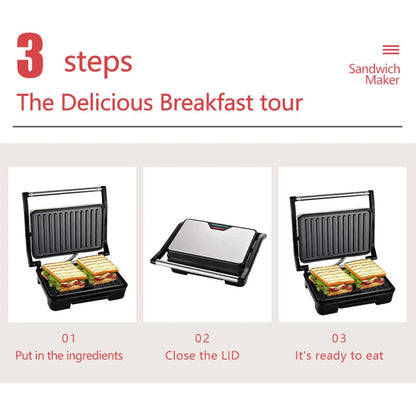 750W Home Small Roast Steak Machine Hamburger Electric Waffle Sandwich Maker Non Stick Surface Grill Toaster Breakfast Machine