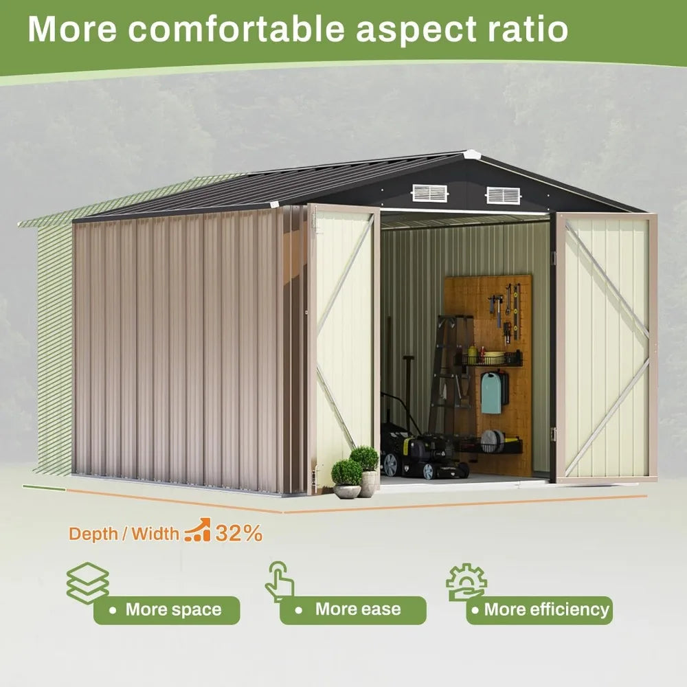 8x10 FT Outdoor Storage Shed, Large Garden Tool Metal Shed with Sloping Roof and Double Lockable Door,Outdoor Shed for Backyard