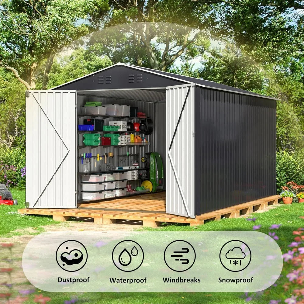 8 x 12 FT Outdoor Storage Shed, Metal Garden Shed with Updated Frame Structure for Backyard Garden Lawn Black Tool Shed