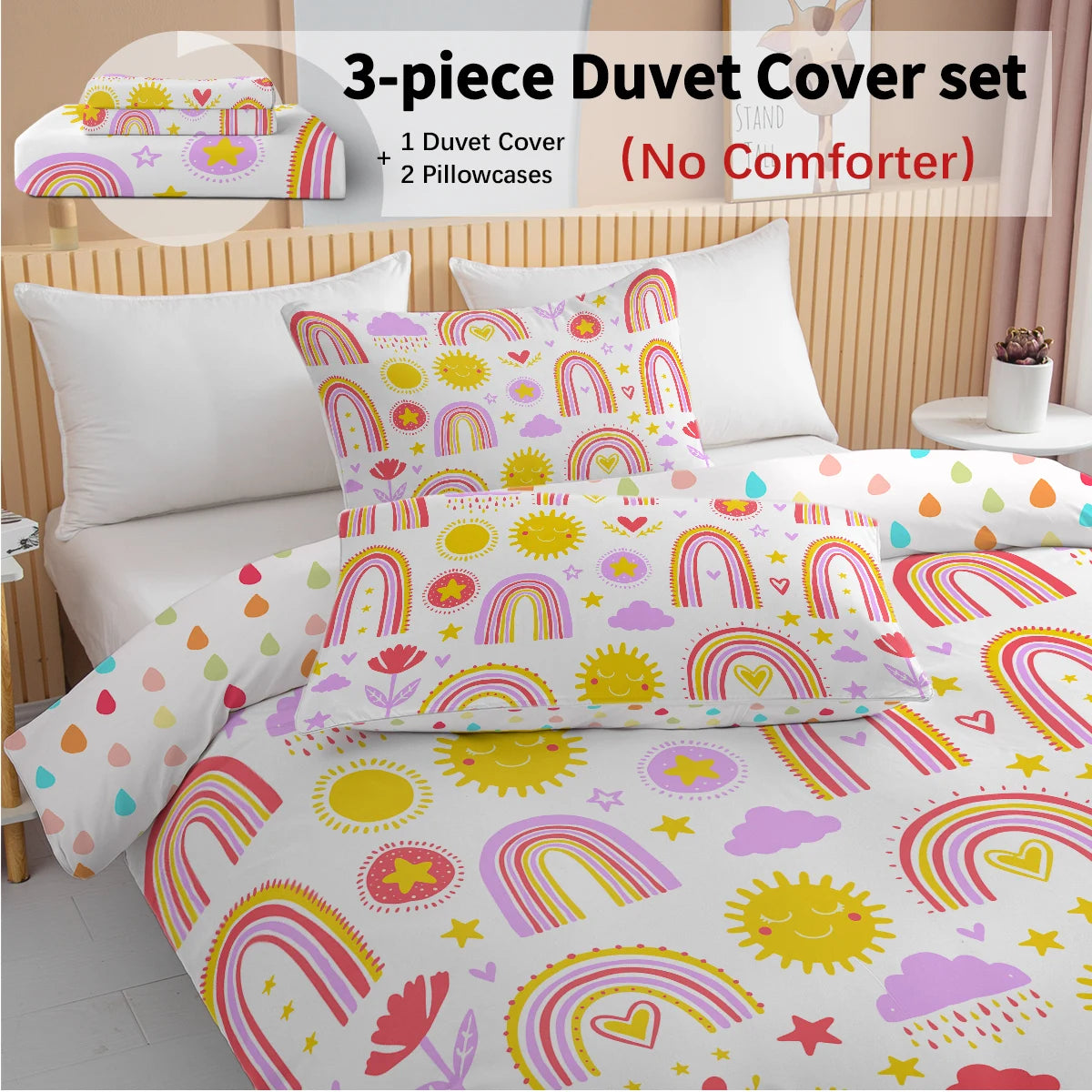 Cartoon Rainbow Design Bedding Set.