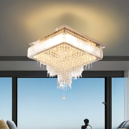 Luxury Crystal Square Bright Led Chandelier Modern Pendant Light Ceiling Lamp Dimmable Flush Mount Bedroom Dinning Living Room